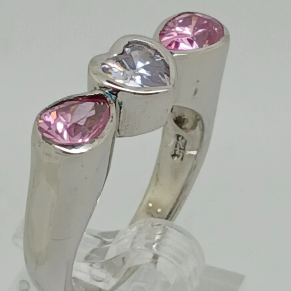 Rare New Vintage‎ 90s Pink Ice Heart Ring Sterling Silver 925 CZ Size 8.75